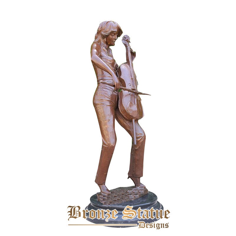 Grande escultura de bronze estátuas de arte feminina música violoncelo escultura de bronze com base de mármore decoração para casa coletar artesanato
