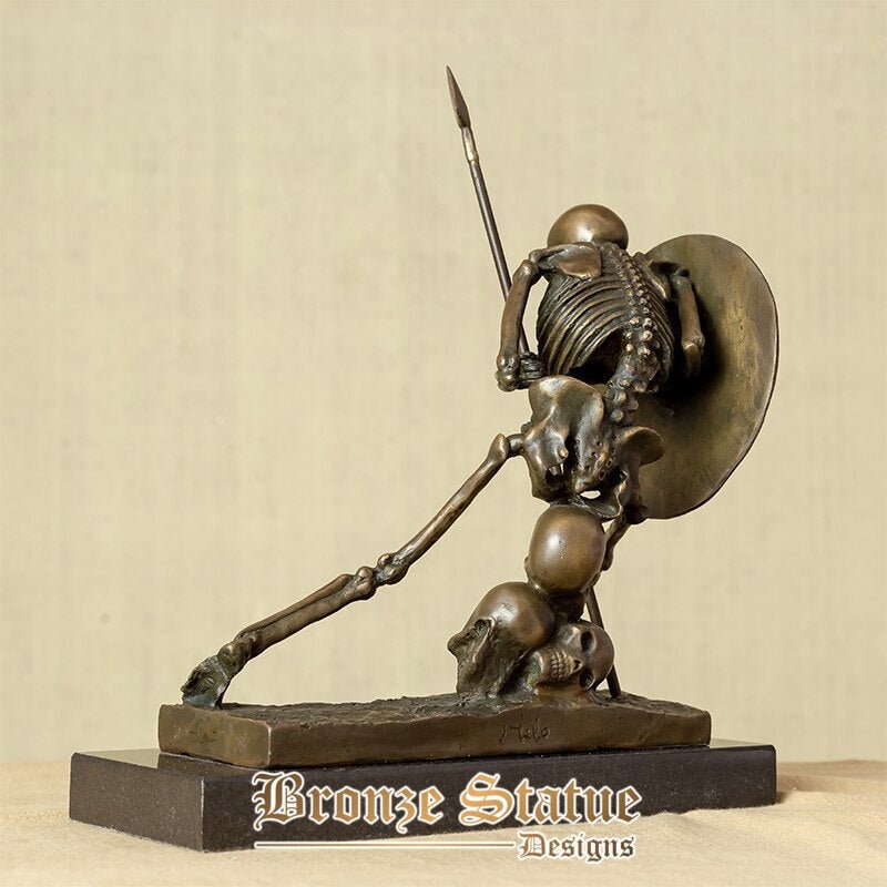 Bronze skeleton statue skeleton in battle sculpture skeleton warrior shield and spear bronze statue antique western art decor