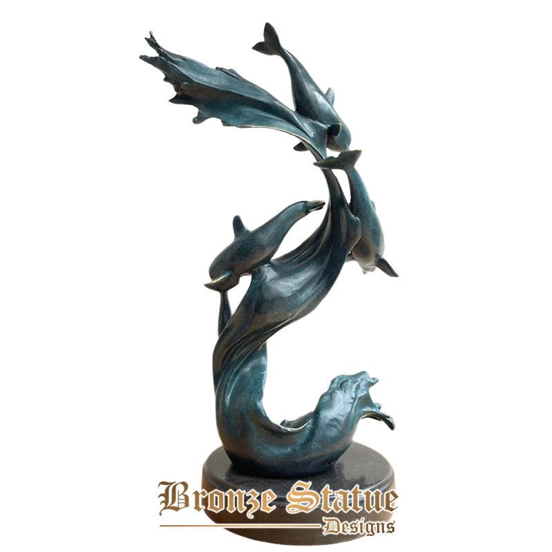 18in | 45cm | bronze dolphin sculpture bronze leaping dolphins statue of art crafts with marble base for home decoration ornament