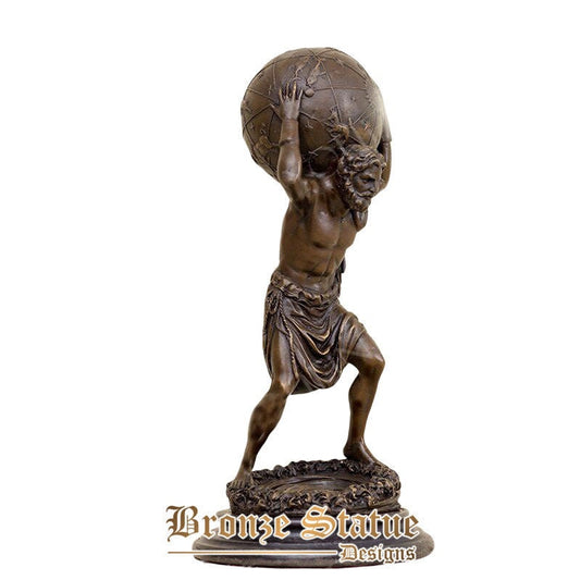 15 polegadas | 38cm | Atlas de bronze carregando escultura de globo escultura de atlas de bronze farnese estátua de bronze atlas com base de mármore para decoração de casa