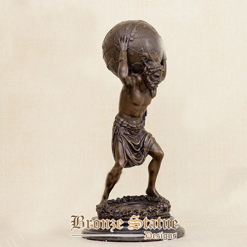 15in | 38cm | bronze atlas carrying globe sculpture bronze farnese atlas sculpture bronze atlas statue with marble base for home decor