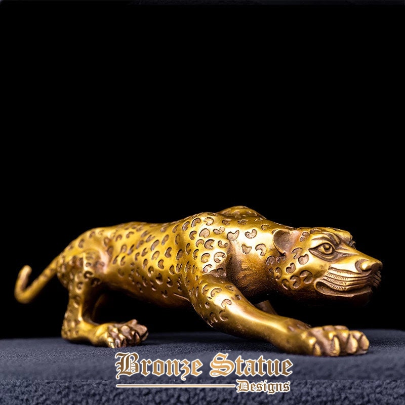 Bronze leopard statue bronze copper lucky money leopard cheetah sculpture chinese folk art statue for home office decor crafts