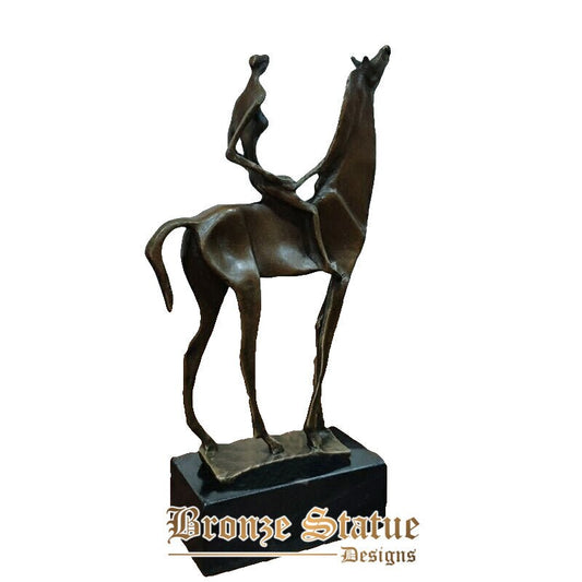 Vintage art bronze abstract sculpture bronze female ridding horse statue figurine crafts for home hotel office decor ornament