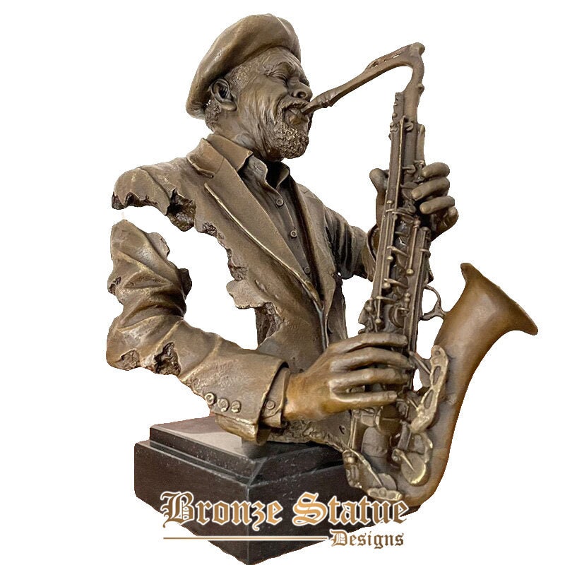 Saxophone player bronze sculpture male busts bronze statues bust of a black musician playing the saxophone crafts for home decor