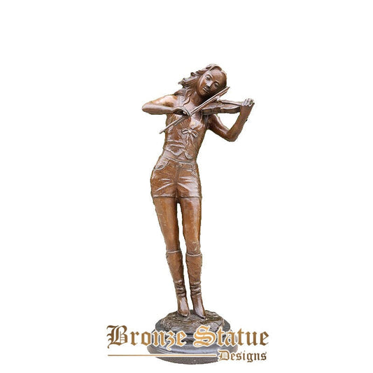 Escultura de bronze feminina violinista escultura de arte moderna violinista estátua de bronze tocando violino artesanato ornamento de decoração para casa