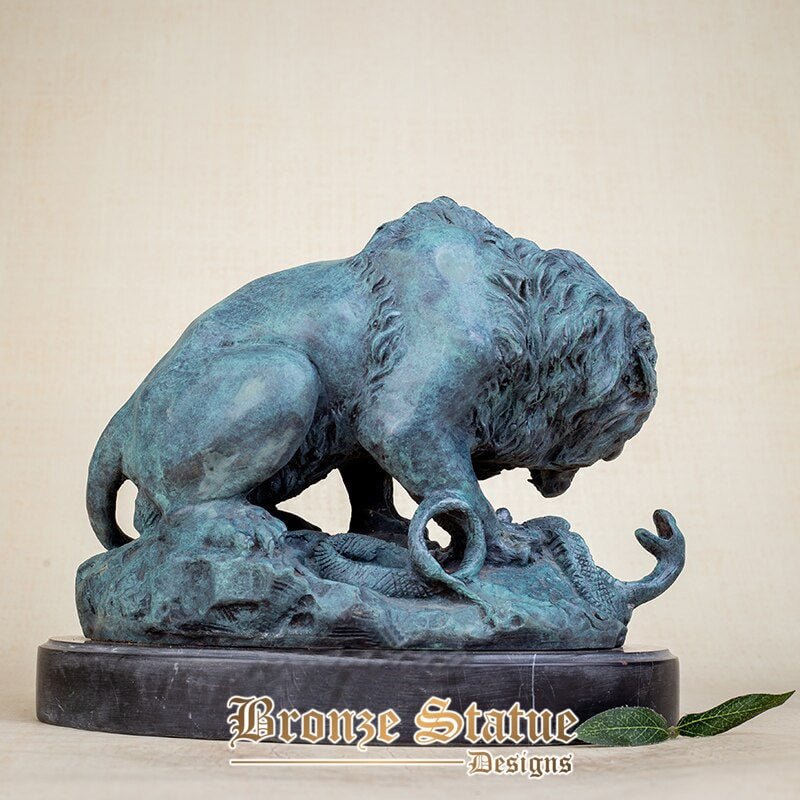 Famous bronze sculpture of lion crushing a serpent bronze lion statue with marble base animal bronze art crafts for home decor