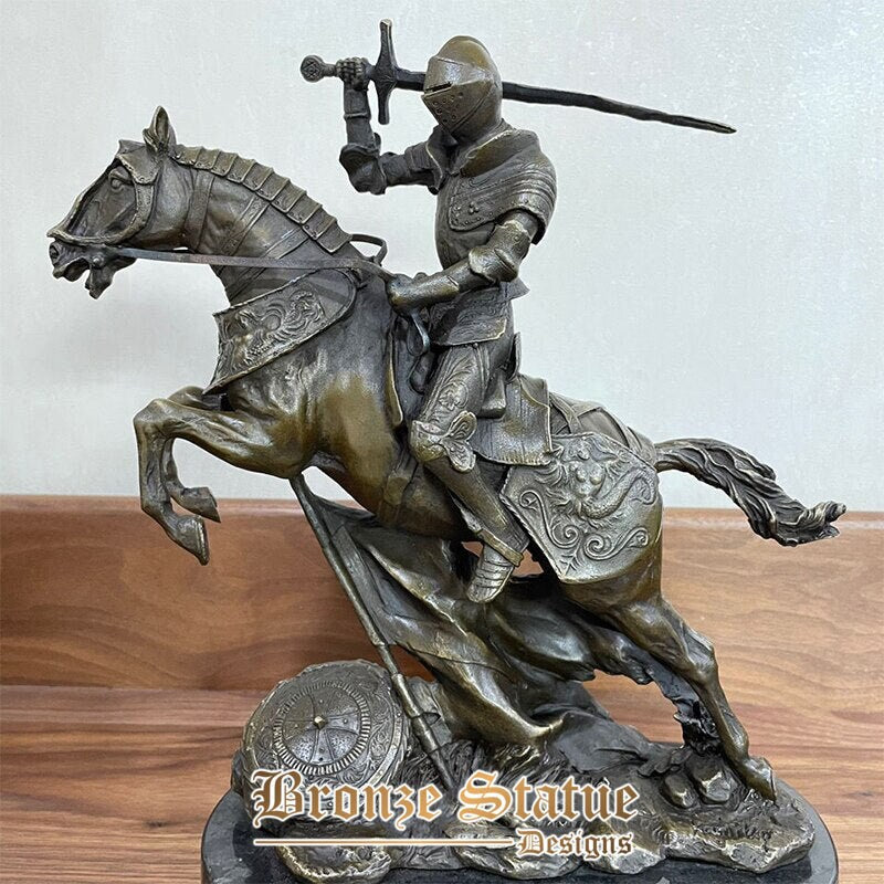 Bronze warrior sculpture medieval bronze knight statue western vintage art crafts with marble base for home decoration ornament