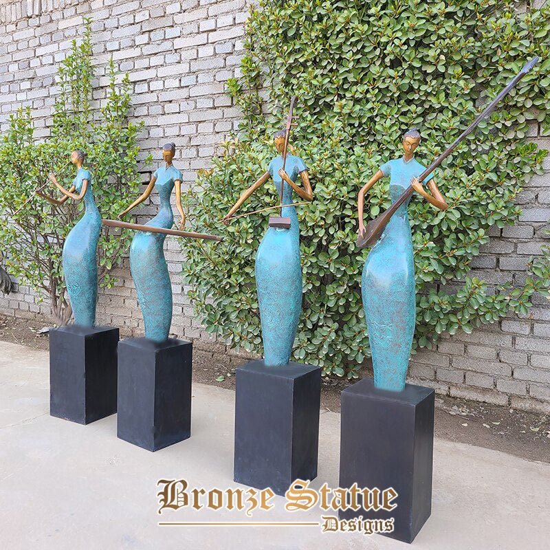 Chinese classical bronze sculpture bronze musical instrument playing statue for home hotel decor ornament modern art crafts