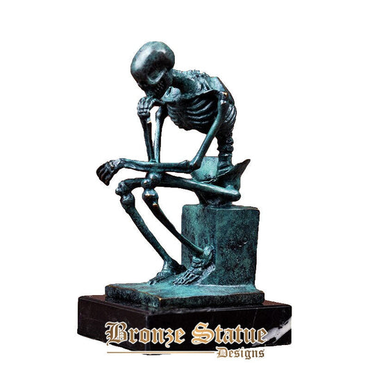 Bronzo scheletro scultura bronzo astratto il pensatore statua teschio pensatore statue arte antica artigianato home office decor regali