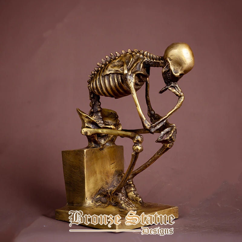 Bronzo scheletro scultura bronzo astratto il pensatore statua teschio pensatore statue arte antica artigianato home office decor regali