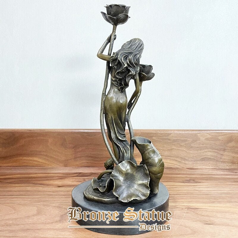 13in | 34cm | Estátua de bronze de escultura feminina ocidental de menina bonita com flores estatueta de fundição de artesanato para decoração de casa