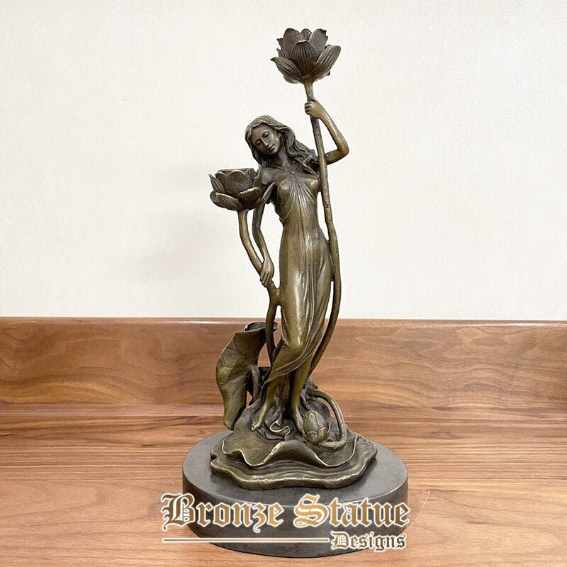 13in | 34cm | western female sculpture bronze statue of pretty girl with flowers casting statuette art crafts for home decor ornament