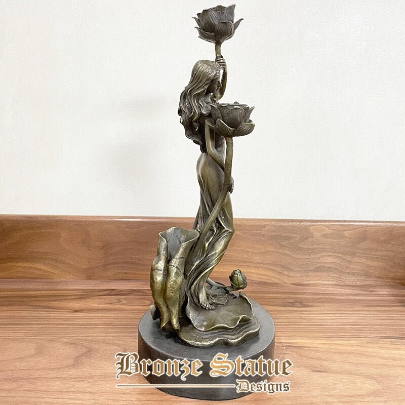 13in | 34cm | Estátua de bronze de escultura feminina ocidental de menina bonita com flores estatueta de fundição de artesanato para decoração de casa