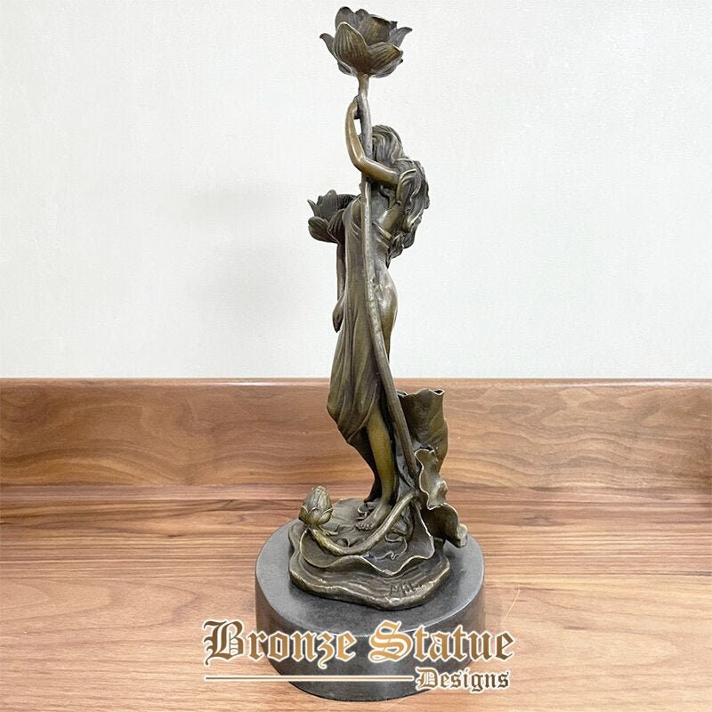 13in | 34cm | Estátua de bronze de escultura feminina ocidental de menina bonita com flores estatueta de fundição de artesanato para decoração de casa