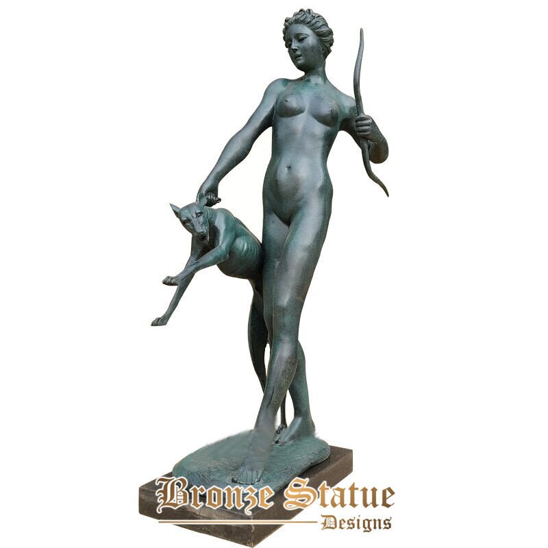 31in | 79cm | Caça em bronze e escultura deusa da lua estátua de artemis estatueta de bronze mito grego artesanato para decoração de casa grande ornamento