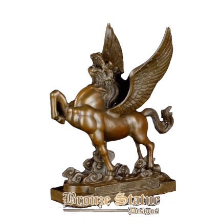 12in | 32cm | Escultura de cavalo de criação de bronze estátua de cavalo pulando de bronze com asas para artesanato de arte de mesa de escritório ornamento de decoração para casa