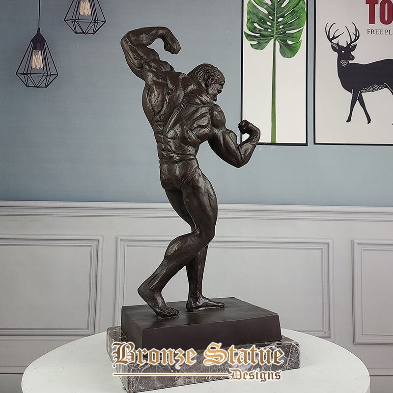 25in | 64cm | bronze muscle man sculpture bronze muscular statue with marble base gym ornament statuette modern art crafts home decor