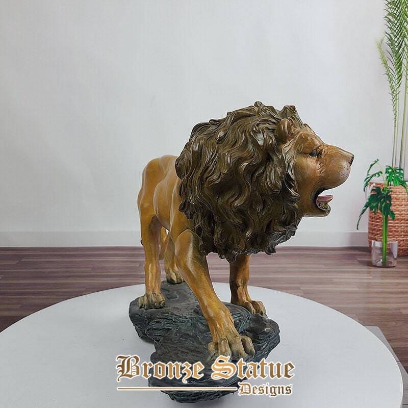 24 polegadas | 61cm | Estátuas de leão de bronze escultura de leão de bronze escultura animal acabamento em bronze para ornamento de decoração de escritório em casa de jardim