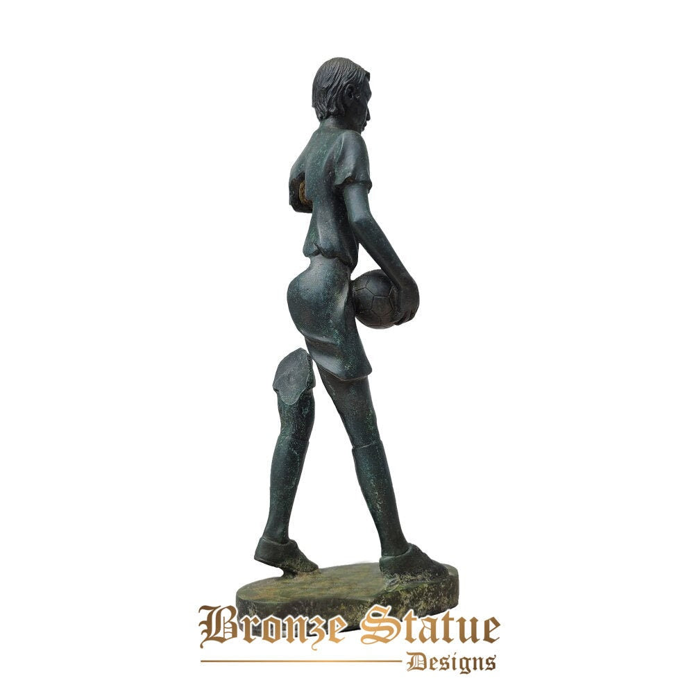 14in | 35 cm | scultura astratta donna in bronzo calcio femminile sport figurina famosa statua in bronzo fuso arte artigianato per la decorazione domestica