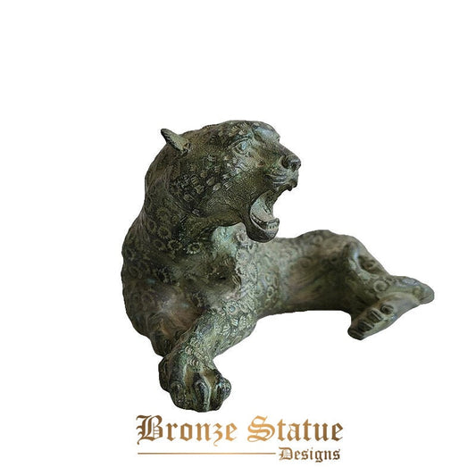 Retro bronze cheetah sculpture cheetah statue figurine leopard sculpture wild beast crafts for home office decor ornament