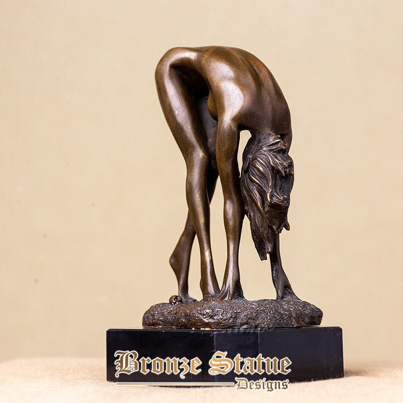 Modern art bronze nude sculpture sexy girl bronze statue abstract female bronze crafts naked woman figurine for home office deco
