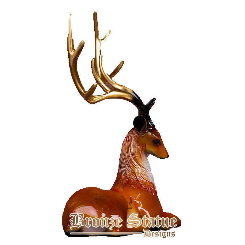 Modern art bronze deer statue simple creative sika deer bronze sculpture animal crafts for office home decoration ornament gifts