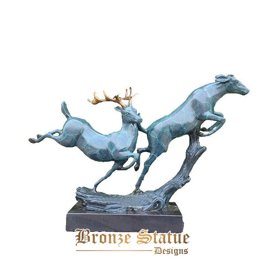 Modern art bronze deer sculpture bronze double deer statue with marble base animal statues for home office decor ornament crafts