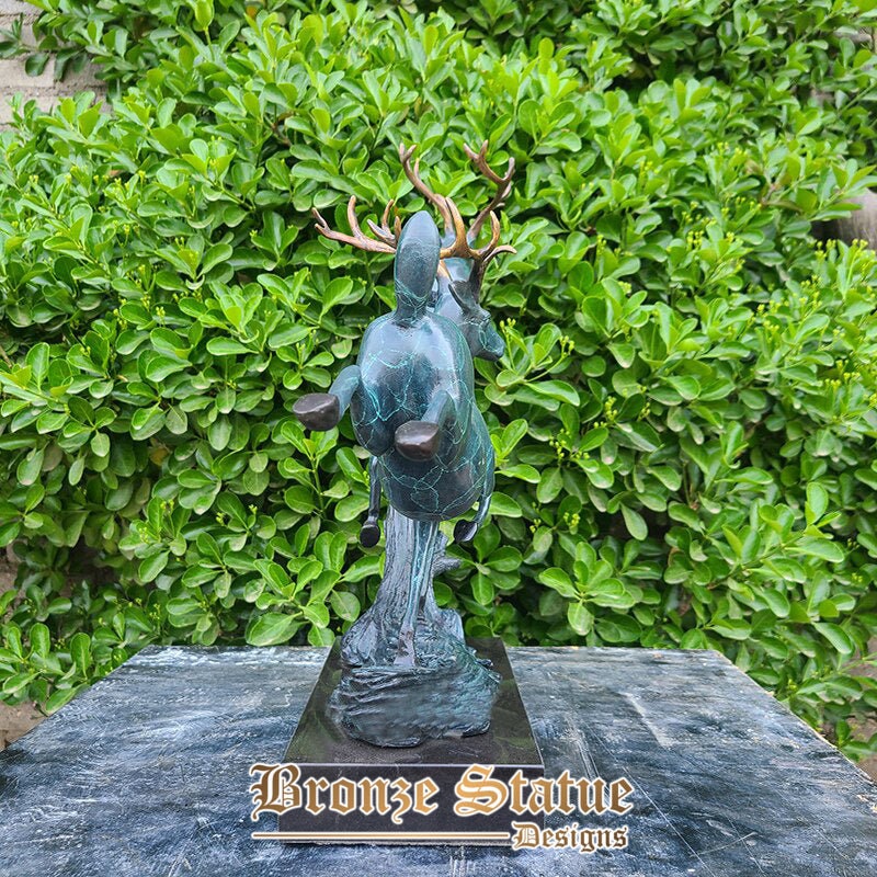 Modern art bronze deer sculpture bronze double deer statue with marble base animal statues for home office decor ornament crafts