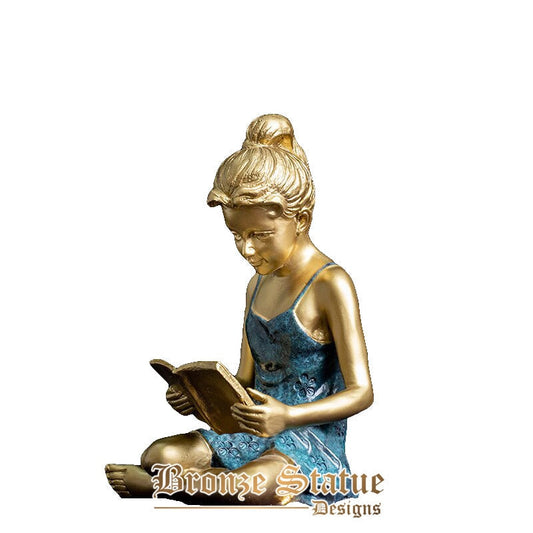 Menina sentada e lendo um livro estátua de bronze estátua de bronze menina sentada lendo livro escultura para decoração de casa ornamentos de mesa