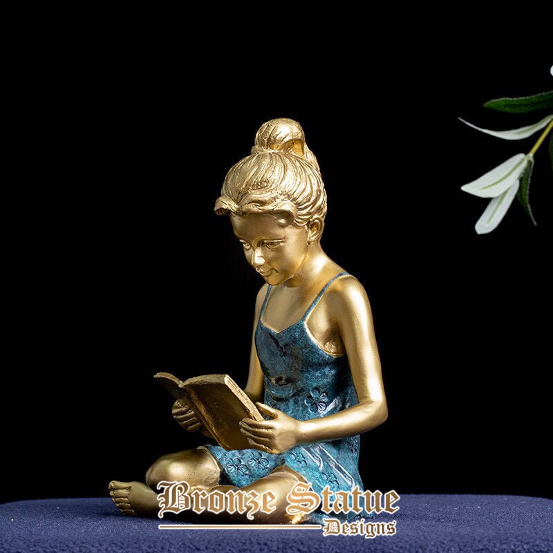 Girl sitting and reading a book bronze statue bronze sitting girl reading book sculpture for home decoration desktop ornaments