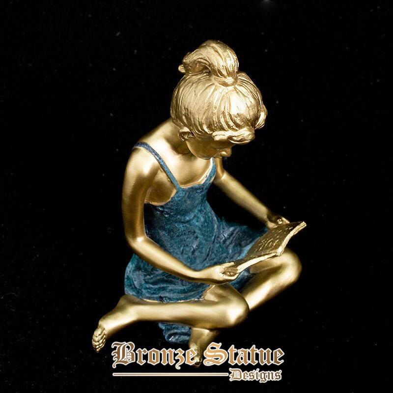 Girl sitting and reading a book bronze statue bronze sitting girl reading book sculpture for home decoration desktop ornaments