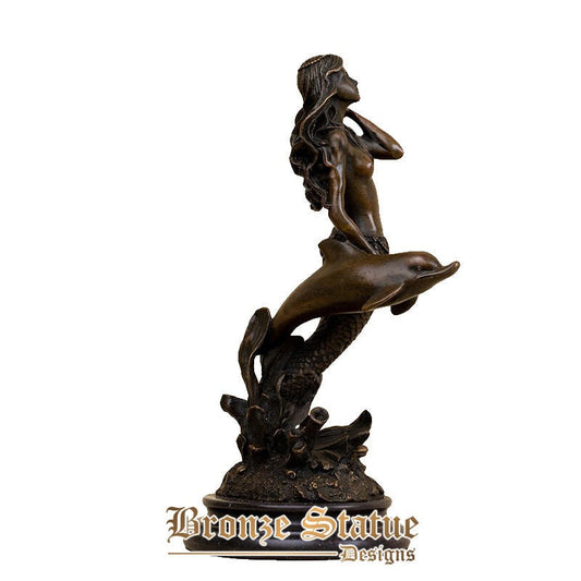 Bronze mermaid with dolphins sculpture mermaids statues and sculptures beautiful bronze art crafts for home decor ornament gifts