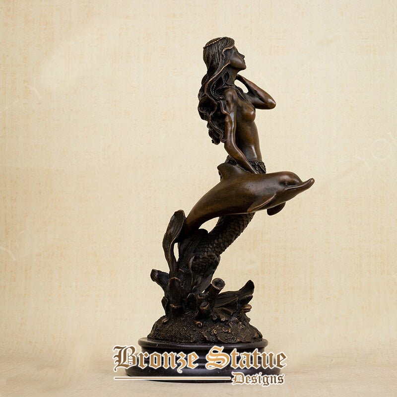 Sirena in bronzo con delfini scultura sirene statue e sculture bellissimi oggetti d'arte in bronzo per decorazioni per la casa regali di ornamento