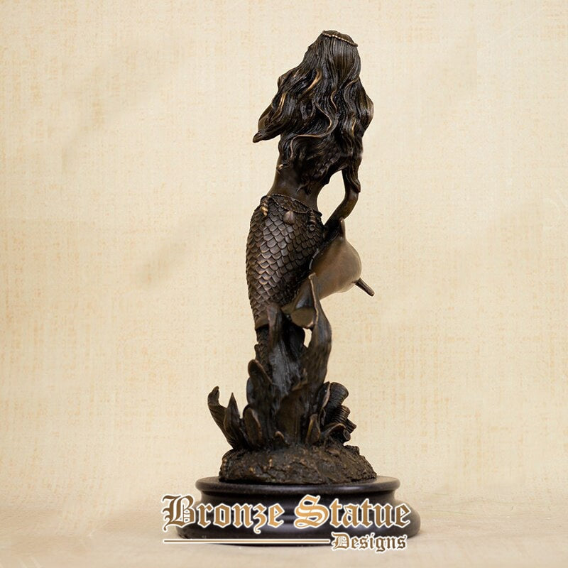 Bronze mermaid with dolphins sculpture mermaids statues and sculptures beautiful bronze art crafts for home decor ornament gifts