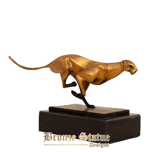 Bronze leopard sculpture bronze cheetah statue bronze cast crafts figurines with marble base for home office decor ornament