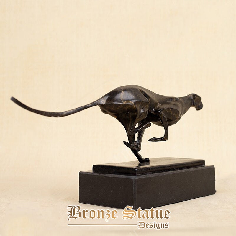 Bronze leopard sculpture bronze cheetah statue bronze cast crafts figurines with marble base for home office decor ornament