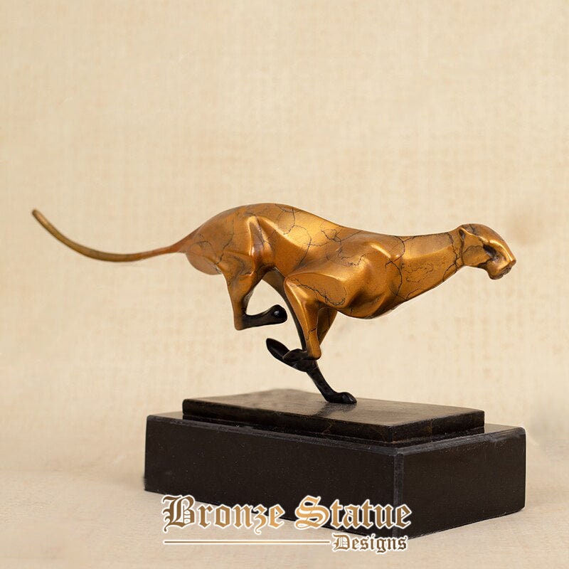 Bronze leopard sculpture bronze cheetah statue bronze cast crafts figurines with marble base for home office decor ornament