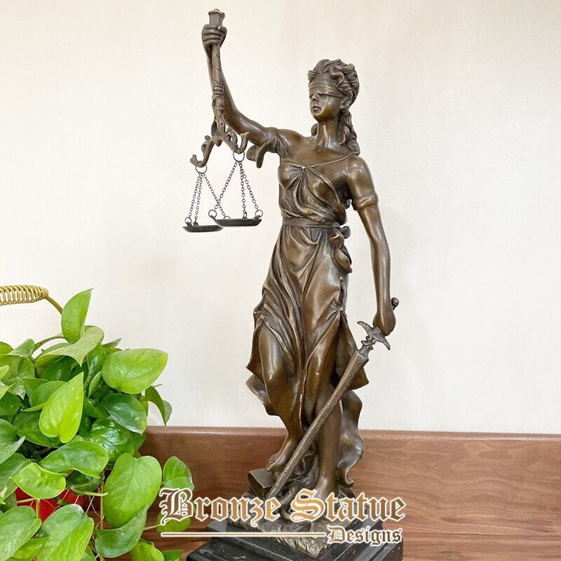 Bronzestatue der Justitia, griechische römische Göttin der Gerechtigkeit, Bronzestatue, handgefertigt, gegossen, Mythologie, Figur, Kunsthandwerk für Heimdeko