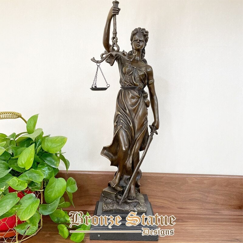 Bronze lady justice sculpture greek roman goddess of justice bronze statue handmade cast mythology figurine crafts for home deco