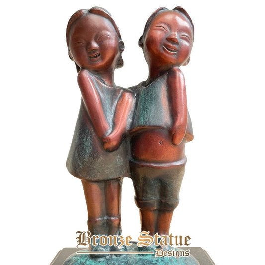 Bronzo bambini scultura arte moderna ragazzo e ragazza statua in bronzo figurine arte bambini artigianato in bronzo per la decorazione della casa dell'hotel ornamento