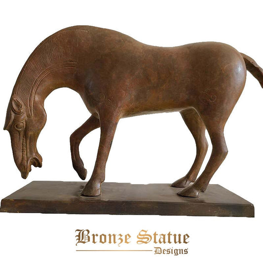 Bronze horse sculpture antique standing horse statue animal figurines vintage bronze art crafts for home hotel decor collection