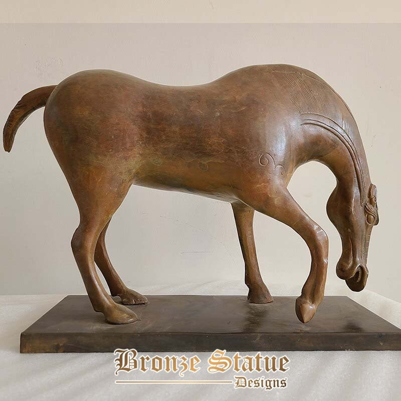 Bronze horse sculpture antique standing horse statue animal figurines vintage bronze art crafts for home hotel decor collection