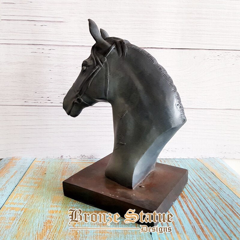 Bronze horse head statue animal bust sculpture art office table room decor chinese zodiac figurine horse head bronze sculpture