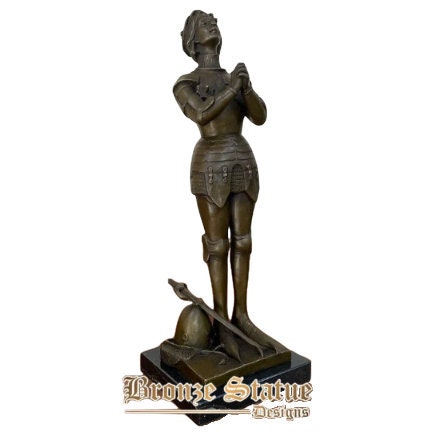 Bronze female warrior sculpture soldier bronze statue prayer woman statues with marble base for home decor collection art crafts
