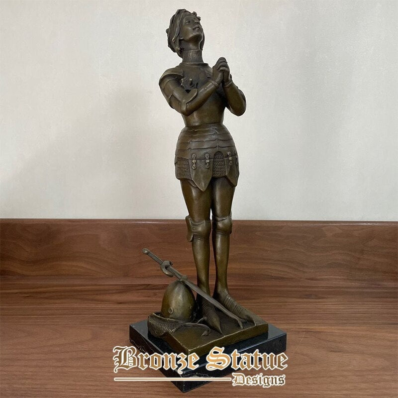 Bronze female warrior sculpture soldier bronze statue prayer woman statues with marble base for home decor collection art crafts
