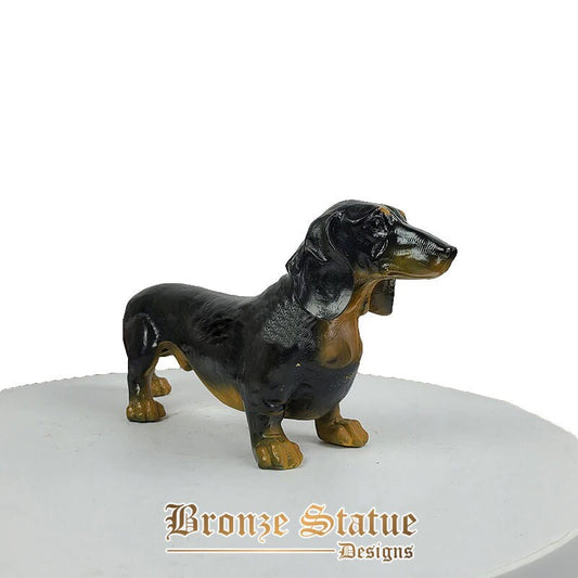 Escultura de cão de bronze estátua de cão dachshund estátua de cão de bronze estátua de cão de arte moderna estatueta escritório em casa decoração de jardim interior