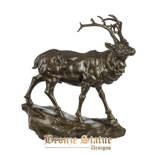 Bronze deer sculpture statue deer ornaments bronze casting animal sculpture elk figurine retro wildlife artwork home garden deco