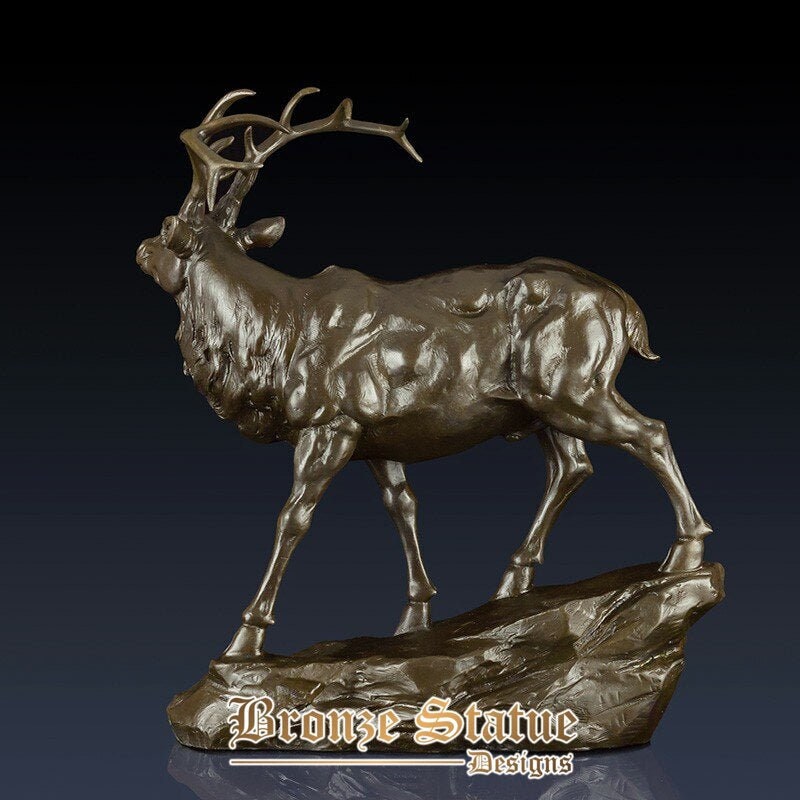 Bronze deer sculpture statue deer ornaments bronze casting animal sculpture elk figurine retro wildlife artwork home garden deco