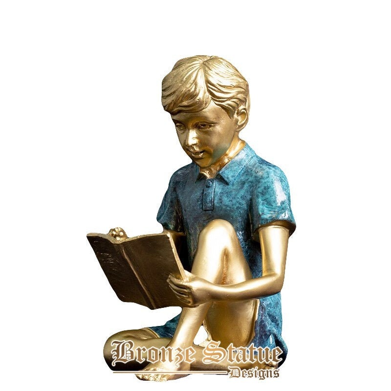 Bronze boy reading sculpture real bronze casting boy reading book statue modern art handmade crafts home office decor ornament