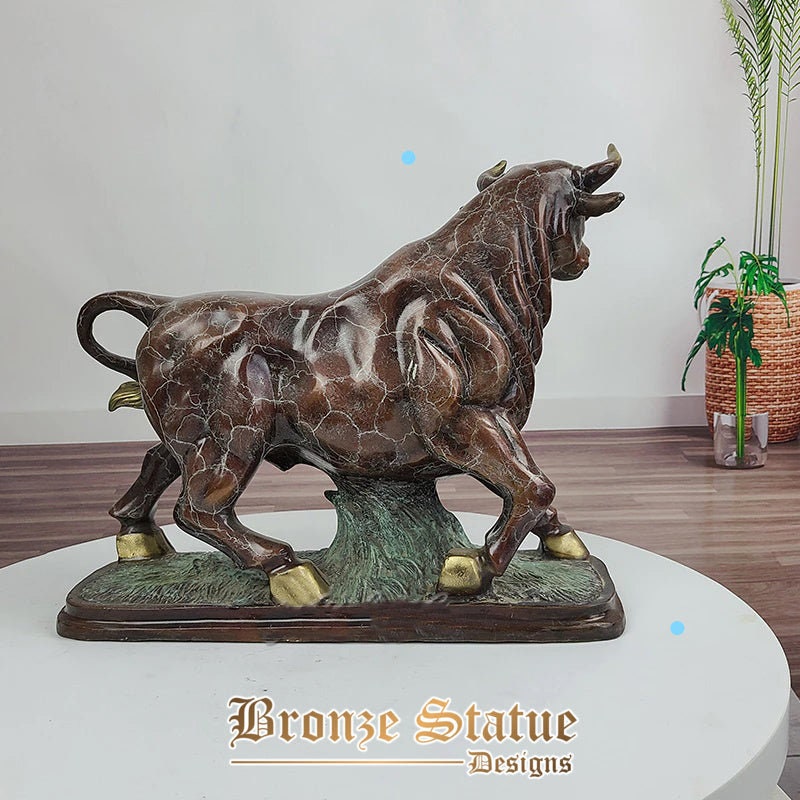 Bronze bull sculpture wall street bronze fierce bull statue bronze base animals sculpture for home office decoration ornament